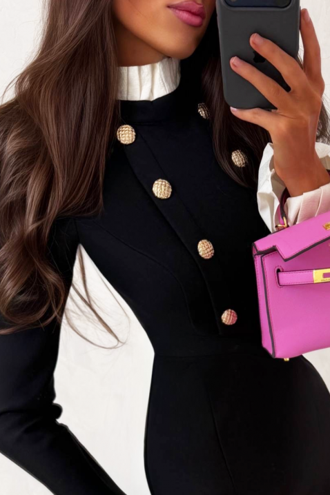Rochie midi elegantă cu manșete accentuate și guler REGALIENA, Culoare: negru, IVET.RO - Reduceri de până la -80%