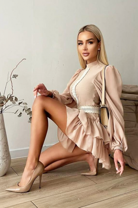 Rochie scurtă cu volane și mâneci voluminoase IRAMIA, Culoare: bej, IVET.RO - Reduceri de până la -80%