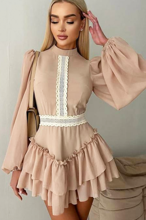 Rochie scurtă cu volane și mâneci voluminoase IRAMIA, Culoare: bej, IVET.RO - Reduceri de până la -80%