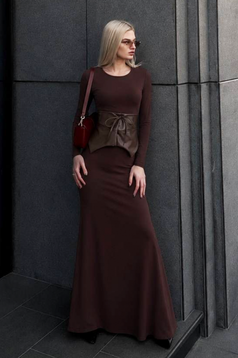 Rochie lungă cu croială ajustată și curea spectaculoasă din piele ecologică MIRALITA, Culoare: maro, IVET.RO - Reduceri de până la -80%