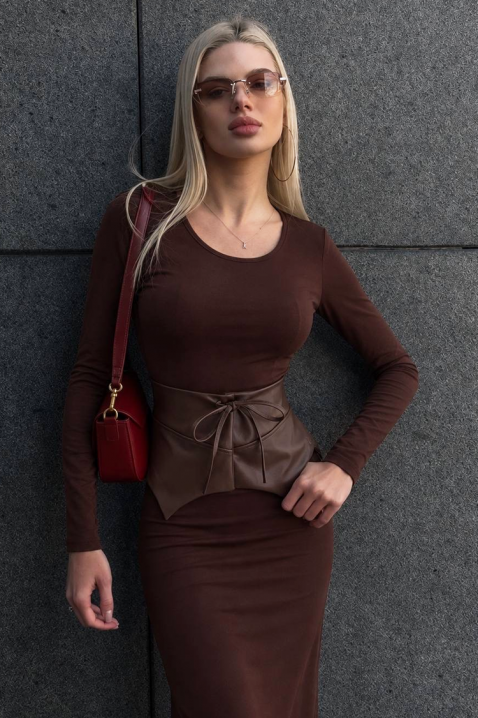 Rochie lungă cu croială ajustată și curea spectaculoasă din piele ecologică MIRALITA, Culoare: maro, IVET.RO - Reduceri de până la -80%