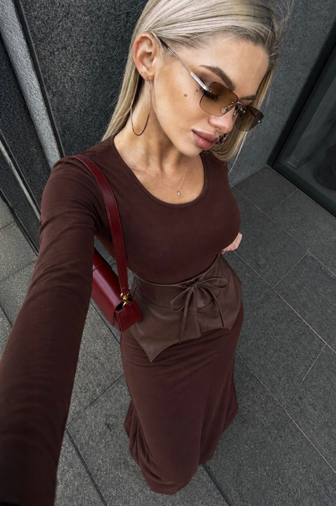 Rochie lungă cu croială ajustată și curea spectaculoasă din piele ecologică MIRALITA, Culoare: maro, IVET.RO - Reduceri de până la -80%