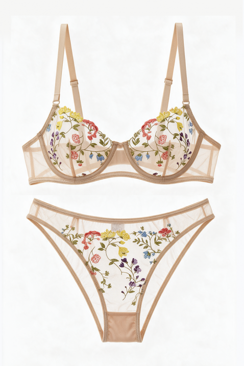 Set erotic de lenjerie din 2 piese cu sutien brodat și tanga TASIENA BEIGE, Culoare: bej, IVET.RO - Reduceri de până la -80%