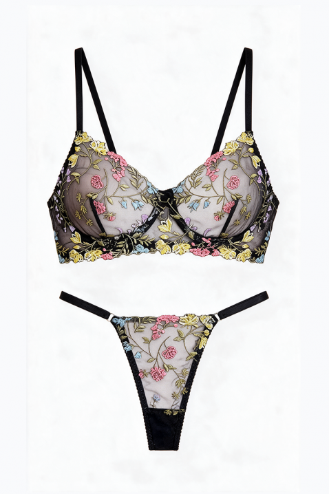 Set erotic de lenjerie din 2 piese cu sutien brodat și tanga TASIENA BLACK, Culoare: negru, IVET.RO - Reduceri de până la -80%