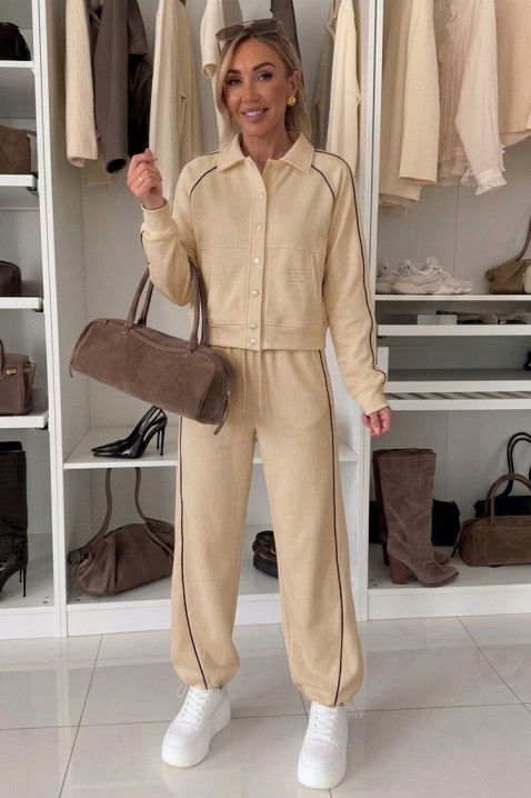 Set sport-elegant pentru femei cu jachetă scurtă și pantaloni jogger LAMONIA BEIGE, Culoare: bej, IVET.RO - Reduceri de până la -80%