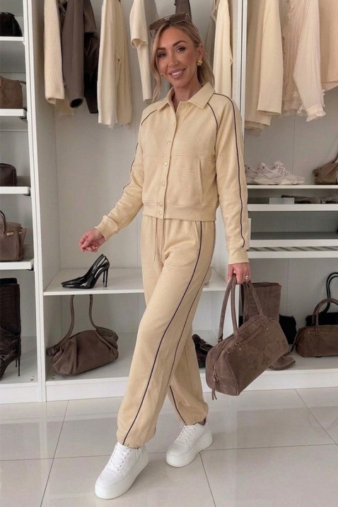 Set sport-elegant pentru femei cu jachetă scurtă și pantaloni jogger LAMONIA BEIGE, Culoare: bej, IVET.RO - Reduceri de până la -80%