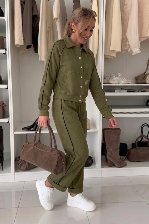 Complet sport-elegant de damă cu jachetă scurtă și pantaloni jogger LAMONIA KHAKI, Culoare: khaki, IVET.RO - Reduceri de până la -80%