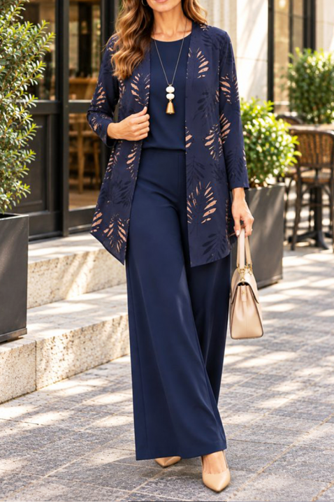 Set de damă format din 3 piese cu bluză fără mâneci, pantaloni și cardigan floral ATENISA NAVY, Culoare: bleumarin, IVET.RO - Reduceri de până la -80%