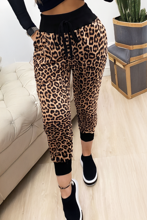 Pantaloni sport de damă tip jogger cu imprimeu leopard și talie elastică JENERIA, Culoare: leopard, IVET.RO - Reduceri de până la -80%