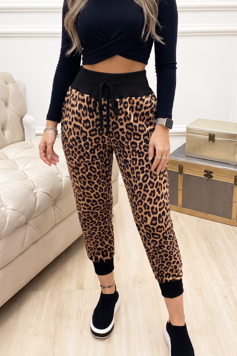 Pantaloni sport de damă tip jogger cu imprimeu leopard și talie elastică JENERIA, Culoare: leopard, IVET.RO - Reduceri de până la -80%