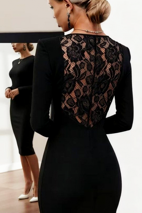 Rochie midi elegantă, cambrată, cu spate din dantelă LEMENIA BLACK, Culoare: negru, IVET.RO - Reduceri de până la -80%