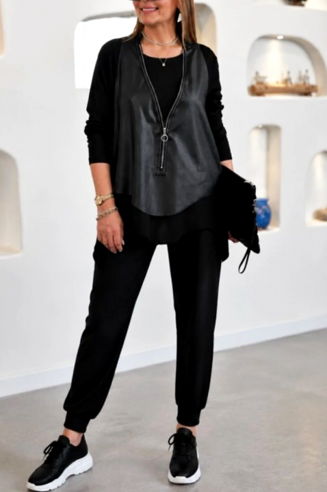 Set de damă din trei piese cu bluză, vestă și pantaloni MALASINA BLACK, Culoare: negru, IVET.RO - Reduceri de până la -80%