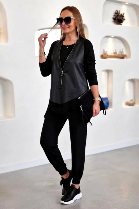Set de damă din trei piese cu bluză, vestă și pantaloni MALASINA BLACK, Culoare: negru, IVET.RO - Reduceri de până la -80%