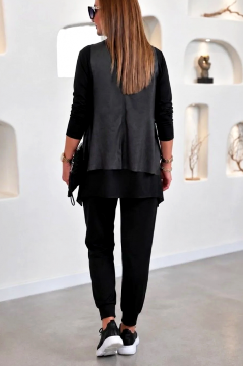Set de damă din trei piese cu bluză, vestă și pantaloni MALASINA BLACK, Culoare: negru, IVET.RO - Reduceri de până la -80%