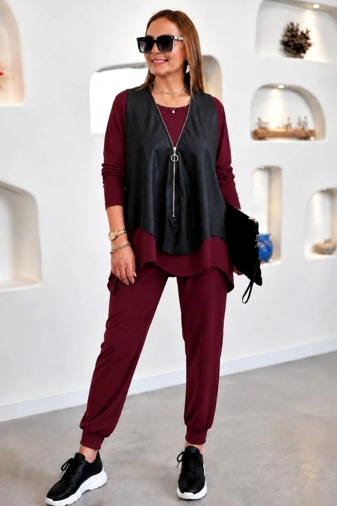 Set de damă din trei piese cu bluză, vestă și pantaloni MALASINA BORDO, Culoare: bordo, IVET.RO - Reduceri de până la -80%