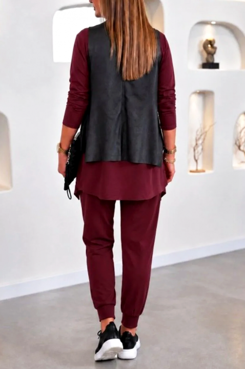Set de damă din trei piese cu bluză, vestă și pantaloni MALASINA BORDO, Culoare: bordo, IVET.RO - Reduceri de până la -80%
