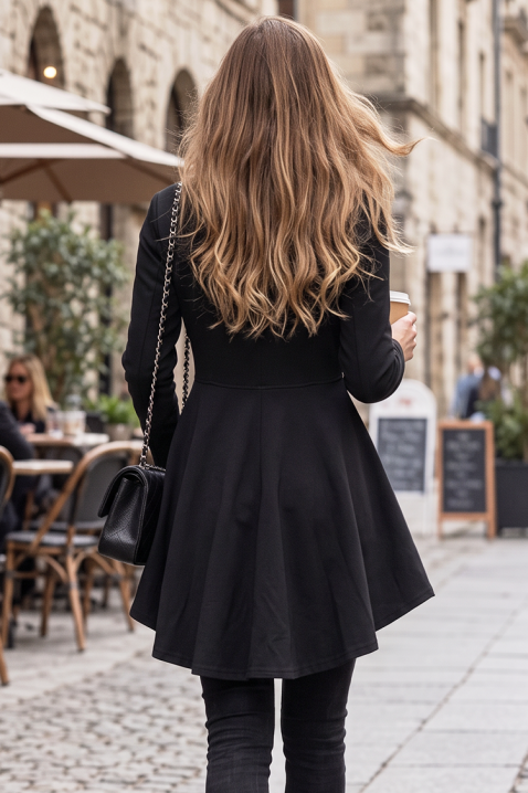 Jachetă elegantă de damă cu nasturi decorativi și peplum asimetric NAREVISA, Culoare: negru, IVET.RO - Reduceri de până la -80%