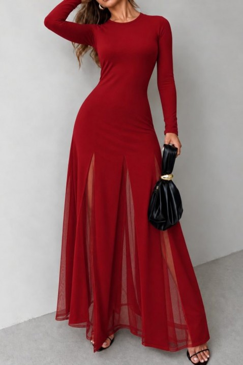 Rochie lungă elegantă cu despicături înalte și fustă vaporoasă transparentă VELIZARA RED, Culoare: roșu, IVET.RO - Reduceri de până la -80%