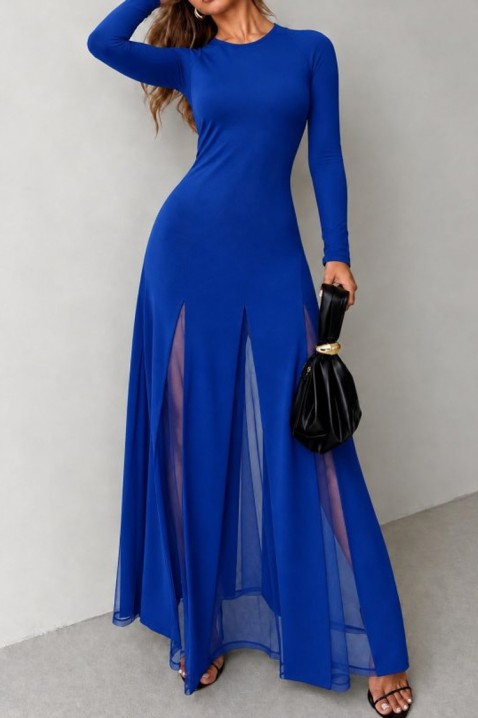 Rochie elegantă lungă cu despicături înalte și fustă diafană transparentă VELIZARA BLUE, Culoare: albastru regal, IVET.RO - Reduceri de până la -80%