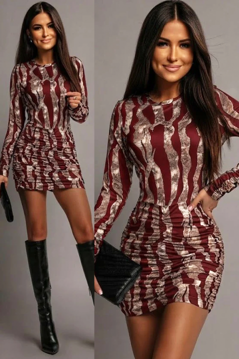Rochie elegantă cambrată cu mâneci lungi și detalii drapate KARMETIA BORDO, Culoare: bordo, IVET.RO - Reduceri de până la -80%