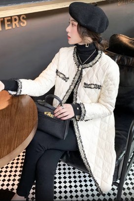 geacă damă matlasată cu margine decorativă de efect MORDELDA ECRU