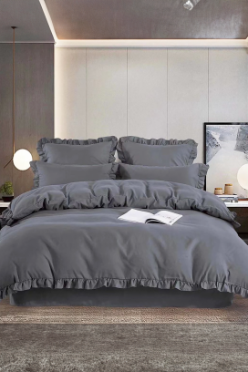 lenjerie de pat CANVELA GREY 160x200 cm bumbac 4 piese