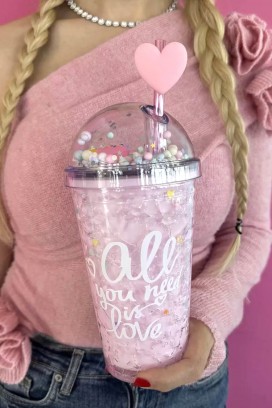 pahar pentru apă cu pai ZERDY PINK - 500 ml