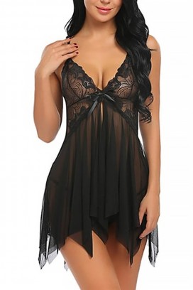 set cămașă de noapte cu tanga KLEROXA BLACK