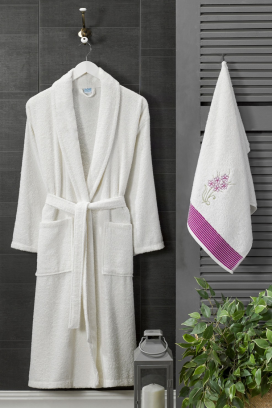 set halat de baie cu prosop DRONEIFA WHITE