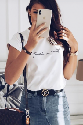 tricou de damă casual cu inscripție decorativă și croială lejeră RUBIMNZA WHITE
