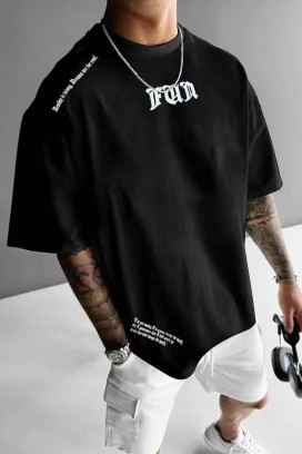 tricou bărbați cu inscripții decorative și croială lejeră MORTIK BLACK
