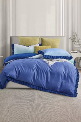 lenjerie de pat SIOGERY BLUE 200x220 cm bumbac 3 piese