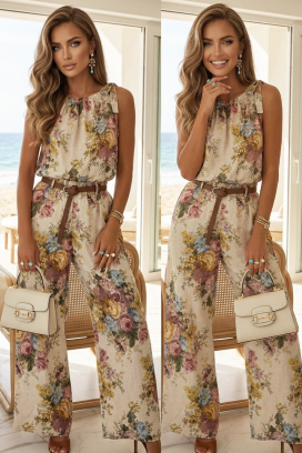 Set de dama din trei piese cu model floral FALORITA BEIGE