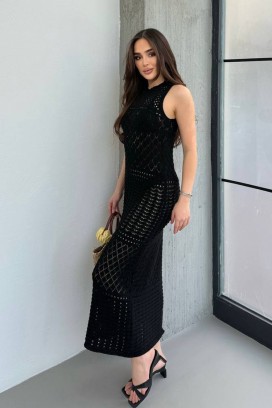 rochie de plajă tricotată, fără mâneci SOLMIRA BLACK