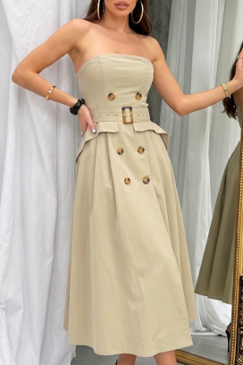 rochie lungă și elegantă, asimetrică, cu efect de corset FLORENTIA BEIGE