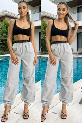 pantaloni sport-eleganți de dama cu talie înaltă și curea elastică SOLVETA GREY