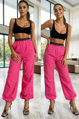pantaloni sport-eleganți de dama cu talie înaltă și curea elastică SOLVETA FUCHSIA