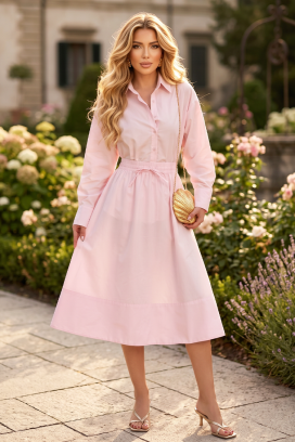 set din fustă vaporoasă și cămașă delicată, cu croială lejeră SOLARIA PINK