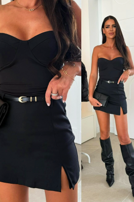 fusta scurtă elegantă, cu fante și curea ZENDAIA BLACK