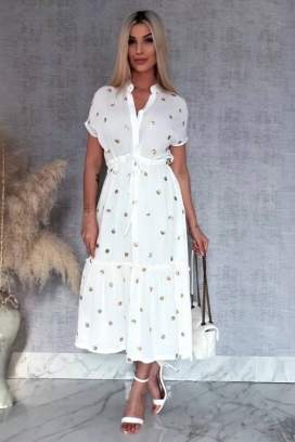 rochie lungă cu detalii aurii DOTILA WHITE