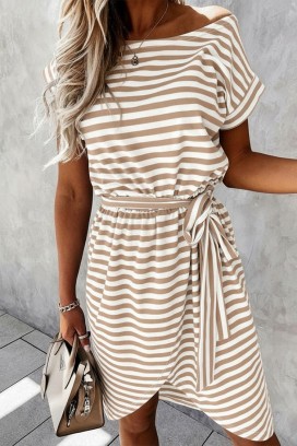 rochie în dungi cu umerii goi SENIORITA BEIGE