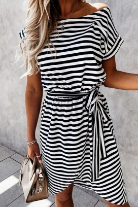 rochie în dungi cu umerii goi SENIORITA BLACK