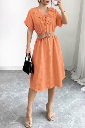 rochie midi vaporoasă , cu volane și guler spectaculos VIREMORA ОRANGE