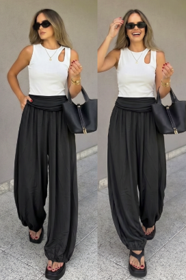 pantaloni de damă cu croială lejeră și mansete elastice KELVIRA BLACK