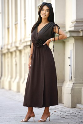 rochie lungă de vară cu curea decorativă MALINALA BROWN
