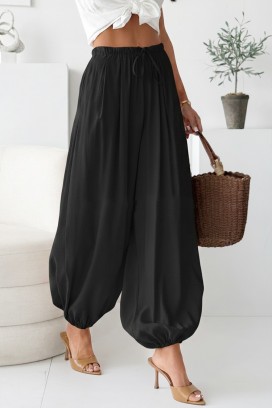 pantaloni de vară pentru femei, model de tip balon, cu talie înaltă DALYNA BLACK