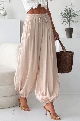 pantaloni de vară pentru femei, model de tip balon, cu talie înaltă DALYNA BEIGE