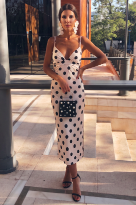 rochie midi cu buline și bretele subțiri EULOGIA WHITE