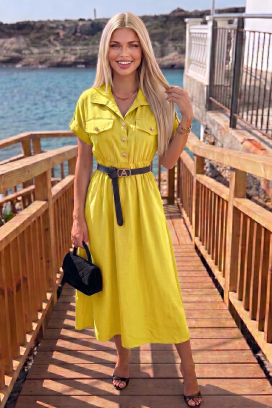 rochie de vară de tip safari, cu nasturi și curea SAFARINA YELLOW