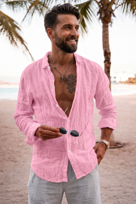 cămașă pentru bărbați din bumbac, cu mâneci lungi SAMAO PINK